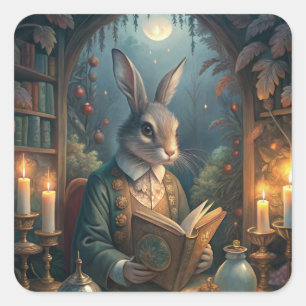 Rabbit Reading Square Sticker
