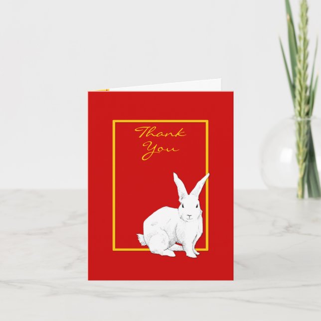Rabbit red Thank You Note Card (Front)