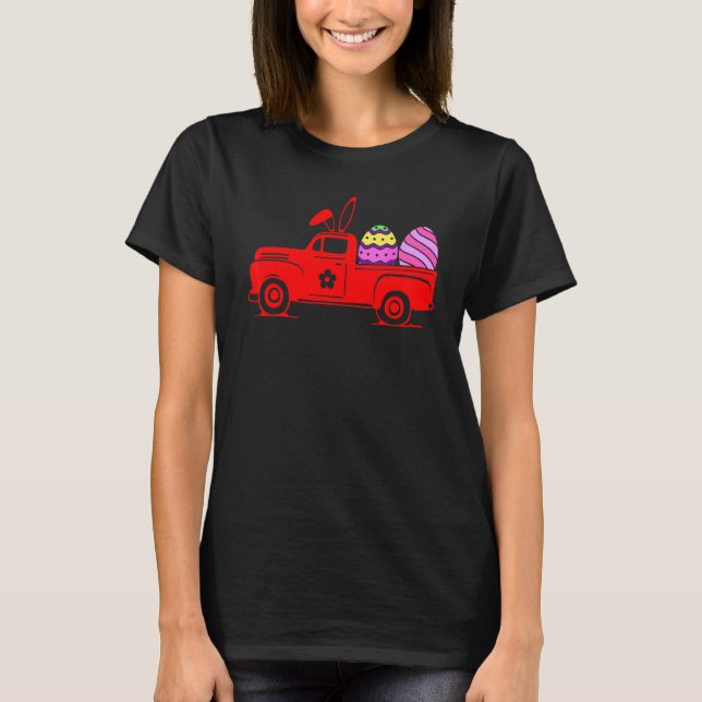 Rabbit Red Truck Easter Bunny Hippie Hunting Eggs  T-Shirt (Front)