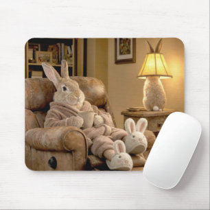 Rabbit Relaxing in an Armchair Mouse Pad