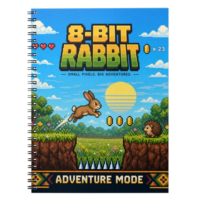 Rabbit, Retro 8-Bit Pixel Art Notebook (Front)