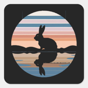 Rabbit Retro Sunset Square Sticker