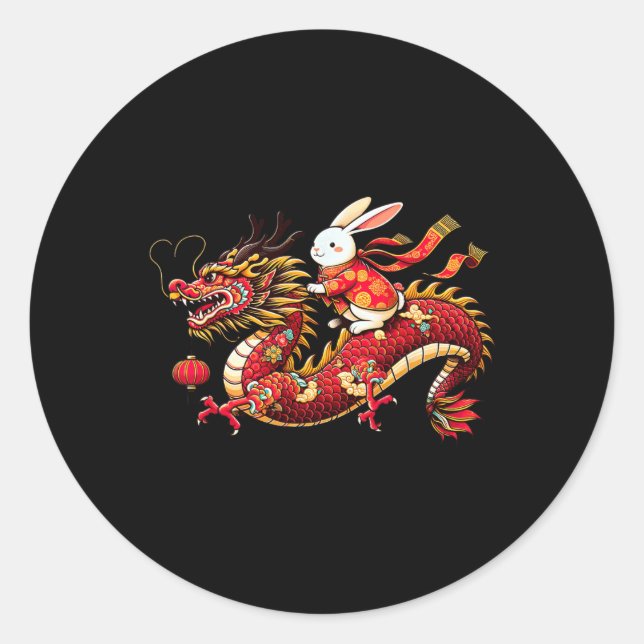 Rabbit Ride Chinese Dragon Funny Mens Womens Happy Classic Round Sticker (Front)