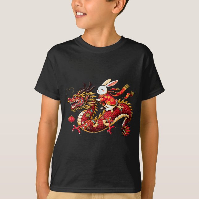 Rabbit Ride Chinese Dragon Funny Mens Womens Happy T-Shirt (Front)
