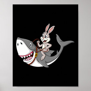 Rabbit Riding Shark Easter Fun Boys Girls Kids  Poster