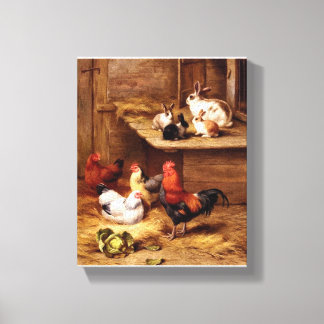 Rabbit Rooster Farm animals painting Canvas Print
