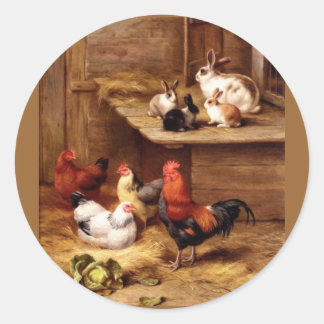 Rabbit rooster hens farm animals bunnies classic round sticker