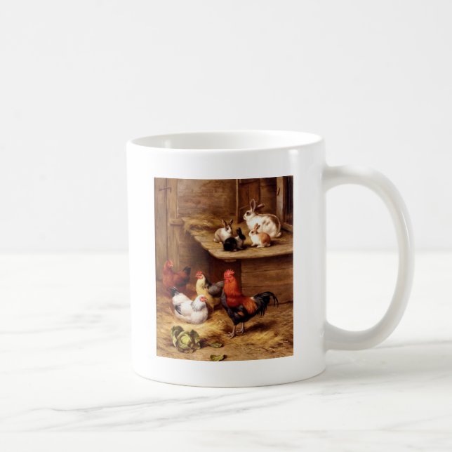 Rabbit rooster hens farm animals bunnies coffee mug (Right)