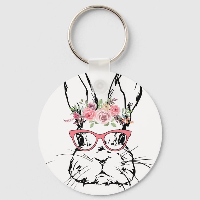 rabbit rose, retro, vintage keychain (Front)