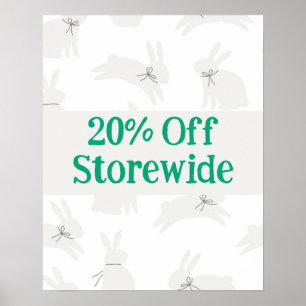 Rabbit Sale Sign, 20% Off Sale Poster, Easter Sale Poster