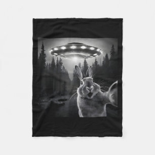 Rabbit Selfie With Ufo - Funny Bunny Graphic Alien Fleece Blanket