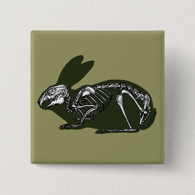rabbit skeleton 2 inch square button (Front)