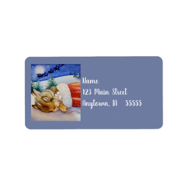 Rabbit Sleeps in Santa's Mitten Watercolor Art Label (Front)