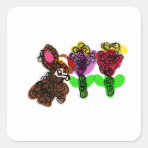 Rabbit spring tulips square sticker