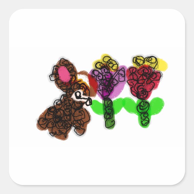 Rabbit spring tulips square sticker (Front)