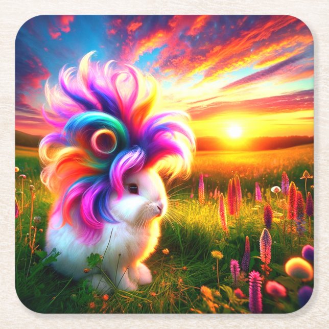 Rabbit  square paper coaster (Front)