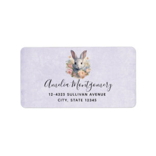 Rabbit Surrounded by Pastel Flowers Cute Address Label