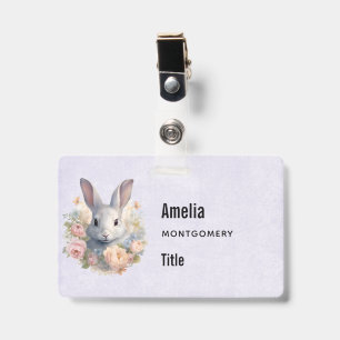 Rabbit Surrounded by Pastel Flowers Cute Badge