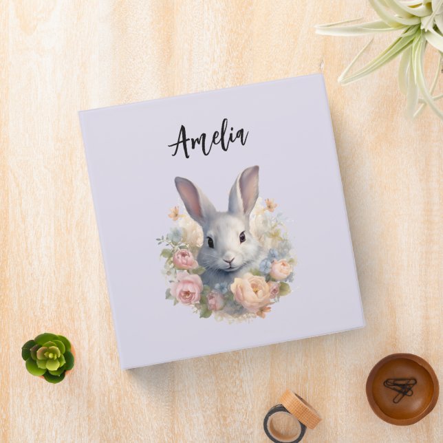 Rabbit Surrounded by Pastel Flowers Cute Binder (In Situ)