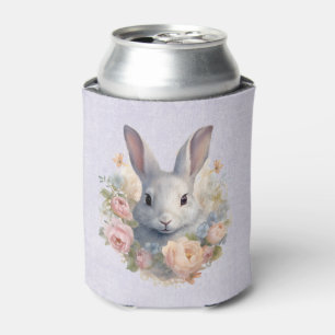 Rabbit Surrounded by Pastel Flowers Cute Can Cooler