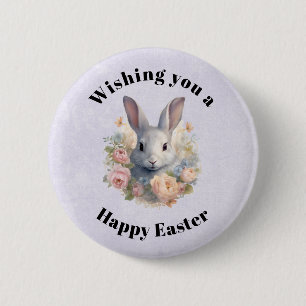 Rabbit Surrounded by Pastel Flowers Cute Easter 2 Inch Round Button