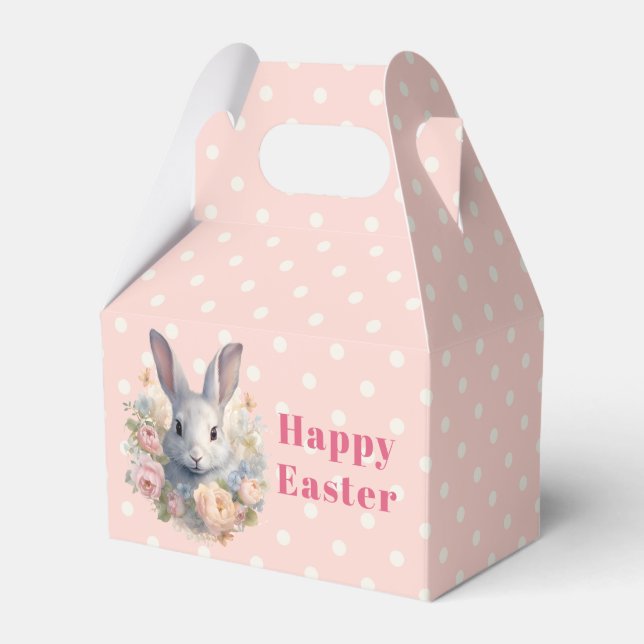 Rabbit Surrounded by Pastel Flowers Cute Easter Favor Box (Front Side)