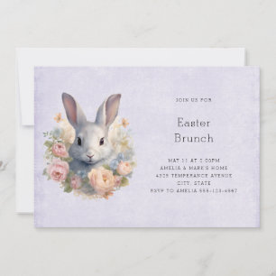 Rabbit Surrounded by Pastel Flowers Cute Easter Invitation