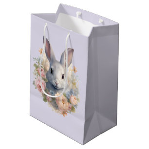 Rabbit Surrounded by Pastel Flowers Cute Medium Gift Bag