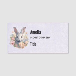 Rabbit Surrounded by Pastel Flowers Cute Name Tag