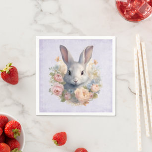  Rabbit Surrounded by Pastel Flowers Cute Napkin