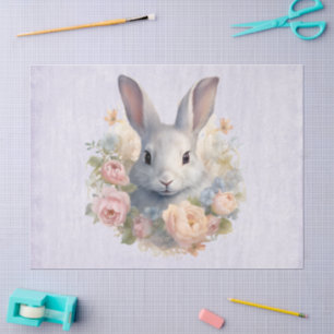 Rabbit Surrounded by Pastel Flowers Cute Tissue Paper