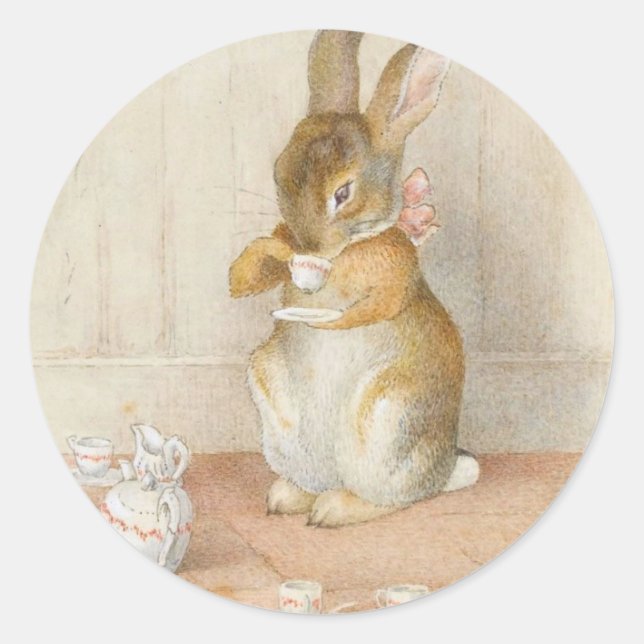 Rabbit Tea Party - Beatrix Potter Classic Round Sticker (Front)