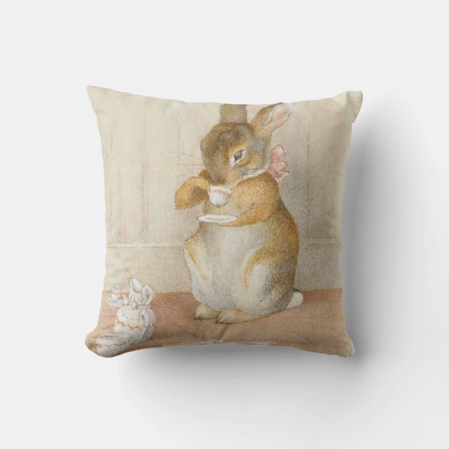 Rabbit Tea Party - Beatrix Potter Throw Pillow (Front)
