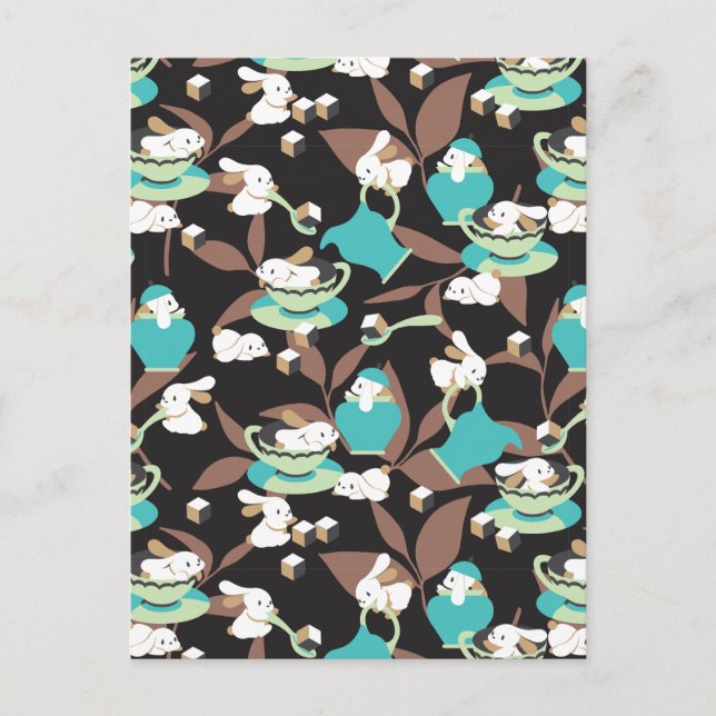 Rabbit Tea Party Pattern II Postcard (Front)