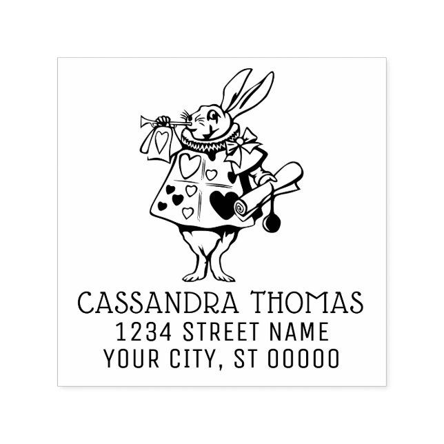Rabbit Trumpeter Alice in Wonderland Name Address Self-inking Stamp (Design)