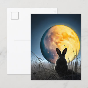 Rabbit Under the Moon Holiday Postcard