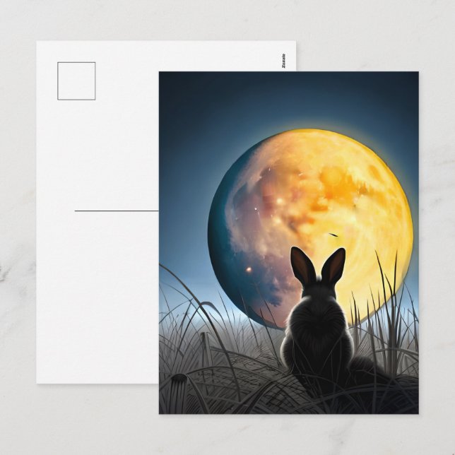 Rabbit Under the Moon Holiday Postcard (Front/Back)