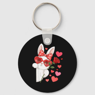 Rabbit Valentines Day Bunny Rabbit Coquette Bow Wo Keychain