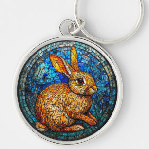 Rabbit Vibrant Stained Glass Artwork Keychain