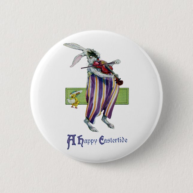 Rabbit Violinist Vintage Easter 2 Inch Round Button (Front)