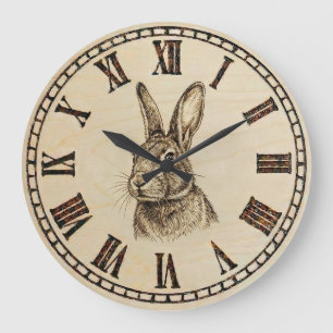 Rabbit Wall Clock   Wood-Burned Style 