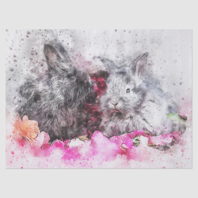 Rabbit Watercolor Decoupage Tissue Paper (Front)