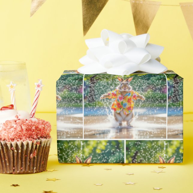 Rabbit Wearing a Floral Print Shirt In Water Wrapping Paper (Birthday Party)