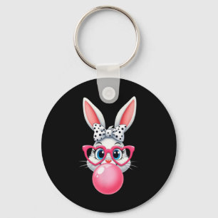 Rabbit Wearing Polka Dot Bow And Gles Blowing Bubb Keychain