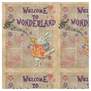 Rabbit Welcome To .. Alice In Wonderland Fabric