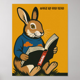 Rabbit With A Book — Wake Up And Read!  Poster