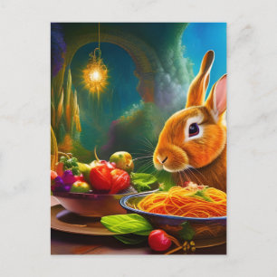 Rabbit With A Bowl Of Spaghetti Postcard
