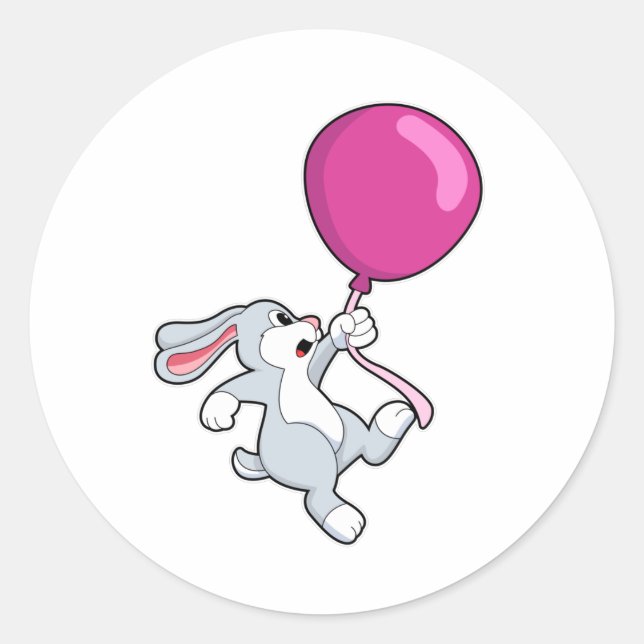 Rabbit with Balloon Classic Round Sticker (Front)