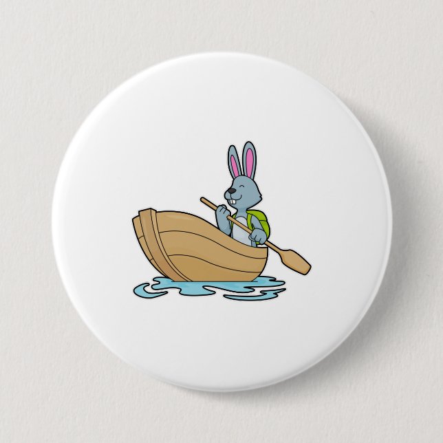Rabbit with Boat & Paddle 3 Inch Round Button (Front)