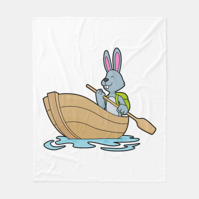 Rabbit with Boat & Paddle Fleece Blanket (Front)
